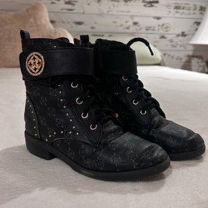 Girls Size 1 Black and Gold Combat Boots